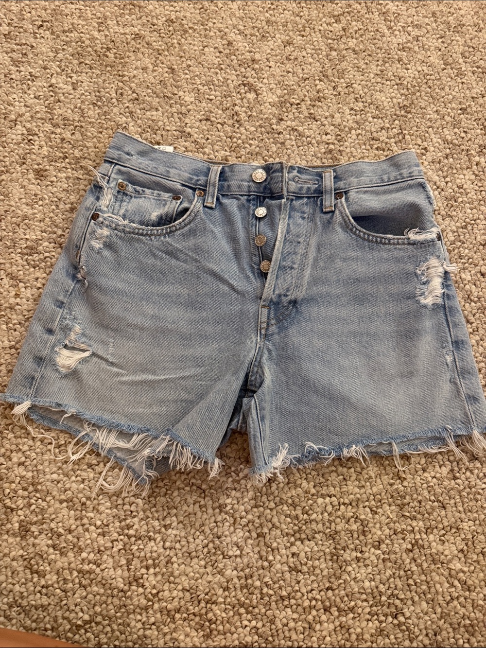 AGOLDE Light Wash Distressed Denim Shorts - Women